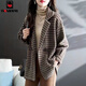 AEMAPE毛呢外套女2025春季新款時尚翻領(lǐng)寬松口袋格子短款上衣 深棕色 M 建議110斤左右