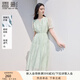 香影綠色連衣裙女2025夏裝新款泡泡袖正肩裙子收腰淑女氣質(zhì)印花裙 果綠 M 160/84A/95-110斤