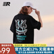 ER笑臉線(xiàn)稿涂鴉短袖t恤男女夏季情侶款潮流短t男士卡通半袖T恤男 黑色-男女同款 L碼-185/80kg
