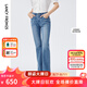 朗姿法式高腰直筒藍(lán)色休閑微喇牛仔褲女夏季新款百搭顯瘦長褲子 巴黎藍(lán)色 165/68A/L