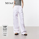 MO&Co.夏高腰工裝口袋直筒闊腿褲休閑褲摩安珂 漂白色 M 165