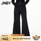 江南布衣（JNBY）牛仔褲女喇叭褲寬松水洗褲子拼接寬松拼色直筒長褲5N2E15150 957/牛仔洗黑 XS