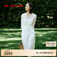 EP雅瑩2025夏季新款女裝 法式溫柔蕾絲拼接泡泡袖收腰白色連衣裙4642A 白色 M