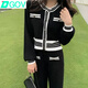 DGOV秋季2025新款淑女氣質(zhì)可甜可鹽兩件套褲裝名媛小香風(fēng)套裝洋氣秋裝 黑色兩件套 套裝 S 80-95斤