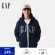 Gap男女裝2025春季新款重磅絨布刺繡logo拉鏈連帽衛(wèi)衣外套721232 海軍藍(lán) S (165/88A)亞洲尺碼