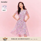 珂萊蒂爾[瑰麗小蠻腰]女裝夏桑蠶絲真絲法式修身連衣裙 淡紫紅 M