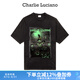 Charlie Luciano人物稻草夢(mèng)境夜光做舊T恤新款92853情侶男女同款cl短袖男潮 黑色 XS 160