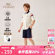 英氏（YEEHOO）男童套裝兒童短袖短褲兩件套衣服夏季運(yùn)動(dòng)學(xué)院風(fēng)夏裝新款中大童裝 法式學(xué)院 米白+深藍(lán) 175