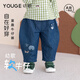 幼歌（YOUGE）嬰幼兒2025秋季新款純棉卡通繡花百搭舒適柔軟牛仔褲潮 牛仔藍（66-90兩用襠） 110 cm