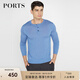 PORTS寶姿男裝毛衣絲絨混紡半開襟鈕扣套頭毛衣男上衣MV9K041DKI001 BLUE M M