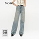 MO&Co.牛仔褲2025春新品涂污噴污洗磨做舊棉質高腰闊腿褲MBE1JEN018 牛仔藍色 L /L