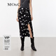 MO&Co.半身裙春夏高腰扭結圍裹式設計感暈染愛心黑色摩安珂 黑底印花 L 170