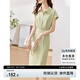 尚都比拉襯衫連衣裙女夏季中長款氣質(zhì)收腰顯瘦中長款開叉裙子 淺綠色 L