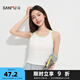 三福女夏季英文印花撞色帶杯背心 時尚外穿寬肩吊帶501448 米白 L
