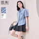 香影學(xué)院風(fēng)藍(lán)色條紋襯衫女短袖2025夏裝新款寬松襯衣翻領(lǐng)慵懶上衣 藍(lán)色 L 165/88A/110-125斤