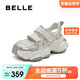 百麗透氣小空調(diào)老爹鞋女款春厚底增高運(yùn)動(dòng)涼拖B1851AM5 銀色 37