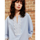 ELLE法式設計感撞色花邊襯衣女2025夏季新款氣質(zhì)通勤小眾寬松襯衫 藍色 M
