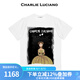 Charlie Luciano美女與野獸印花國潮短袖男女情侶同款圓領(lǐng)寬松休閑cl潮牌潮流T恤 白色 XS 160