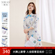 熙然秋季新款女法式度假風(fēng)襯衣領(lǐng)連衣裙子氣質(zhì)設(shè)計(jì)感中長(zhǎng)裙子 杏底幾何花 S