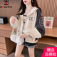 AEMAPE外套女2025春秋季新款撞色拼接開(kāi)衫女裝短款小個(gè)子短外套女 杏灰 M [建議80-110斤]