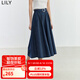 LILY【商場(chǎng)同款】夏新款女裝氣質(zhì)通勤休閑復古高腰傘裙半身裙 419牛仔藍 S