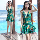 漫麗珊泳衣女保守性感裙式溫泉連體遮肚顯瘦2025新款時(shí)尚小清泳裝A6601 綠色花 M建議80-105斤