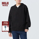 無印良品 MUJI 女式 毛圈 拉鏈連帽衫 女長袖外套春秋款 BBQ91C4S 黑色 L 165/88A