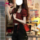 蜜樂奇2025秋季新款小個子套裝女穿搭一整套格子短袖t恤女牛仔短褲兩件 【單件】格子襯衫 S 建議85-95斤