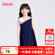 笛莎（DEESHA）童裝兒童女童裙子025夏季新款中大童時(shí)尚學(xué)院風(fēng)海軍領(lǐng)針織連衣裙 淺藏青 160