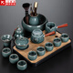 哥窯功夫茶具套裝家用客廳辦公會(huì)客窯變?nèi)帐絺?cè)把泡茶壺現(xiàn)在簡約茶杯整套可開片 16頭哥窯(側(cè)把-木)+8不倒杯+長琴黑