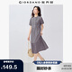 佐丹奴過膝裙子女夏季壓褶荷葉邊下擺小立領(lǐng)連衣裙女05465084