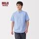 無印良品（MUJI）男式 棉水洗牛津紐扣領(lǐng) 套頭短袖襯衫男士襯衣25年夏季上衣 薩克森藍 L （175/100A）