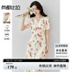 尚都比拉高腰V領(lǐng)短袖印花連衣裙女夏季收腰顯瘦碎花裙優(yōu)雅通勤中長(zhǎng)裙