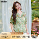 MsShe【復(fù)古印花寬松短袖小衫】大碼女裝2025夏季胖mm巨顯瘦上衣七分褲 【套頭綁帶】青檸色現(xiàn)貨 XL