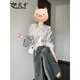 妍莉芬（yanlifen）新中式富家千金穿搭衣服休閑套裝女裝2025年秋季新款國風(fēng)外套褲子 灰色外套+褲子套裝 L 【建議100-120斤】
