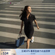 TOMMY HILFIGER夏季女裝珠地網(wǎng)眼氣質(zhì)休閑鑲邊V領顯瘦短袖POLO連衣裙J0982 黑色001 M