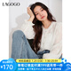 lagogo蕾絲木耳邊襯衫女拉谷谷春秋新款圓領(lǐng)米白色法式長(zhǎng)袖上衣 米白色(V2) XL
