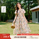 茵曼海邊度假碎花吊帶連衣裙女2025年夏季新款多巴胺絕美印花長裙 水墨紅花 M