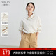 熙然2025春夏新款【字母刺繡】法式氣質(zhì)翻領(lǐng)寬松七分袖條紋襯衫上衣女 杏底咖條 S