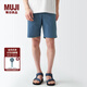 無印良品 MUJI 男式 棉水洗府綢 短褲休閑短褲男款夏季純棉全棉AED14A2S 煙熏藍色 M
