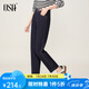 歐莎（OSA）經(jīng)典深藍色直筒牛仔褲女2025秋新款撞線寬松顯瘦九分褲子 藍色 M