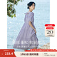 茵曼（INMAN）七七同款連衣裙2025夏女裝新款田園純棉提花方領A字泡泡袖蛋糕裙 紫色 M
