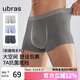 ubras【純棉】透氣網(wǎng)眼男士內(nèi)褲男中腰四角褲3條裝 藍(lán)+灰+鴿羽灰L