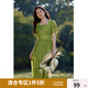 獨束大碼女裝【雙色可選】法式復古打攬收腰連衣裙胖mm夏新款清新裙子 抹茶綠 L