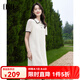 歐莎（OSA）法式小香風翻領連衣裙女夏季2025新款A字蕾絲花邊中長款裙 米白色 M