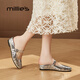 妙麗（Millies）品牌坡跟拖鞋女外穿瑪麗珍女鞋夏季2025新款鏤空透氣真皮洞洞鞋子 銀色 37