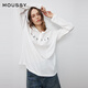 moussy 春季新品休閑風(fēng)蕾絲拼接長(cháng)袖針織衫女028JSX90-1049 010白色 均碼