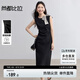 尚都比拉圓領(lǐng)收腰無(wú)袖開衩背心裙女夏季捏褶顯瘦百搭連衣裙中長(zhǎng)款小黑裙