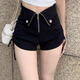 京多夢(mèng)辣妹高腰抽繩黑色短褲女夏季新款韓版百搭顯瘦外穿彈力緊身熱褲子 黑色 S 黑色(85-100斤）