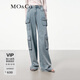 MO&Co.牛仔褲夏工裝風(fēng)口袋低腰輕柔真絲混紡前短后長(zhǎng)精裁摩安珂 牛仔藍(lán)色 S 26